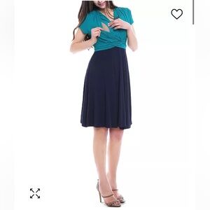 Kimi and Kai Maternity Nursing V-Neck Faux Wrap Dress. XL. Teal and Navy.